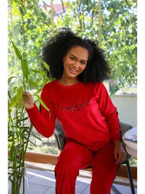 Akbeniz Yanları Şeritli Kadife Kadın Eşofman Takım Akbeniz 9077 - Alternatif Görünüm