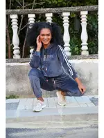 Kadife Kapşonlu Kadın Eşofman Takım Akbeniz 9054 Gri görsel 5