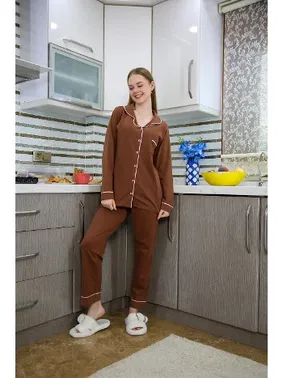 Akbeniz Gömlek Yaka Penye Uzun Kollu Pijama Takım Akbeniz 2773