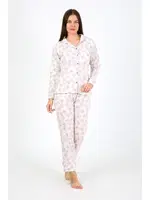 Çiçekli Gömlek Yaka Penye Uzun Kollu Kadın Pijama Takım Akbeniz 2776 Ekru detay görünüm