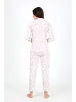 Çiçekli Gömlek Yaka Penye Uzun Kollu Kadın Pijama Takım Akbeniz 2776 Ekru görsel 4