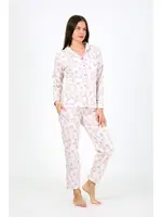 Çiçekli Gömlek Yaka Penye Uzun Kollu Kadın Pijama Takım Akbeniz 2776 Ekru görsel 5