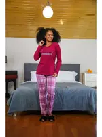 Ekoseli Penye Uzun Kollu Pijama Takım Akbeniz 4113 Bordo detay görünüm