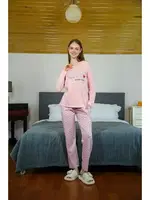 Kalpli Penye Uzun Kollu Pijama Takım Akbeniz 4115 Somon