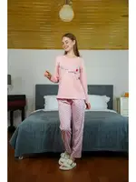 Kalpli Penye Uzun Kollu Pijama Takım Akbeniz 4115 Somon detay görünüm