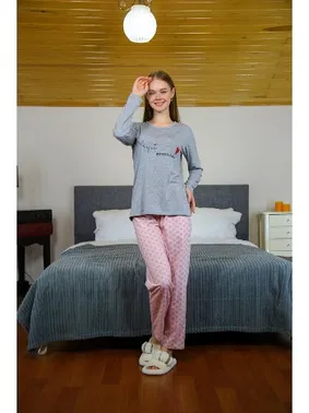 Akbeniz Puantiyeli Penye Uzun Kollu Pijama Takım Akbeniz 4116