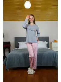 Akbeniz Puantiyeli Penye Uzun Kollu Pijama Takım Akbeniz 4116