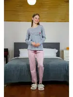 Puantiyeli Penye Uzun Kollu Pijama Takım Akbeniz 4116 Gri detay görünüm
