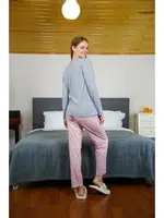 Puantiyeli Penye Uzun Kollu Pijama Takım Akbeniz 4116 Gri farklı açı