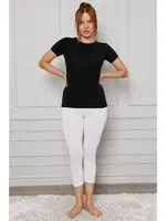 Akbeniz Penye Likralı Diz Altı Kadın Tayt 5873P Beyaz