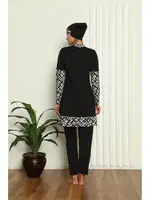 Siyah Beyaz Tam Tesettür Dijital Desenli Mayo 31039 Siyah farklı açı