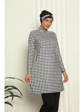 Akbeniz Kareli Tam Tesettür Dijital Desenli Mayo 31040