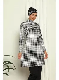 Akbeniz Kareli Tam Tesettür Dijital Desenli Mayo 31040