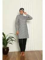 Kareli Tam Tesettür Dijital Desenli Mayo 31040 detay görünüm