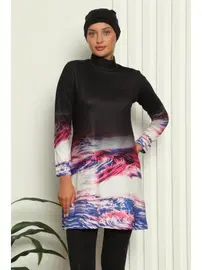 Akbeniz Taytlı Tam Tesettür Dijital Desenli Mayo 31042