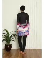 Taytlı Tam Tesettür Dijital Desenli Mayo 31042 Siyah farklı açı