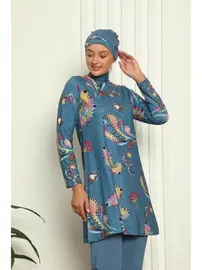 Akbeniz İndigo Tam Tesettür Dijital Desenli Mayo 31043