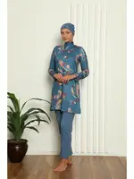 İndigo Tam Tesettür Dijital Desenli Mayo 31043 detay görünüm