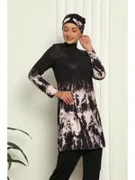 Akbeniz Tam Tesettür Dijital Desenli Mayo 31051 Siyah