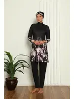 Akbeniz Tam Tesettür Dijital Desenli Mayo 31051 Siyah detay görünüm