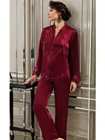 Altılı Saten Gelin Çeyiz Gecelik Sabahlık Takımı Perin 9300 Bordo farklı açı