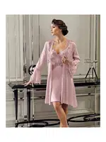 Altılı Saten Gelin Çeyiz Gecelik Sabahlık Takımı Perin 9300 Pudra görsel 13