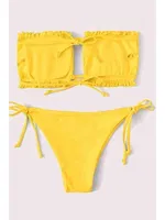Angelsin Brezilya Model Büzgülü Bağlamalı Bikini üst Sarı Sarı farklı açı