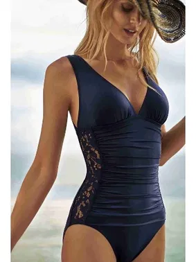 Angelsin Angelsin Dantel İşlemeli Mayo Lacivert MS42881