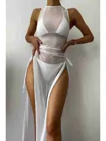 Angelsin Tül Pareo Plaj Elbisesi Beyaz MS4402 Beyaz