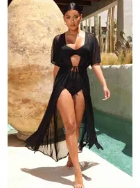 Angelsin Tül Pareo Plaj Elbisesi Siyah Angelsin MS4400