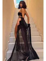 Tül Pareo Plaj Elbisesi Siyah Angelsin MS4400 Siyah detay görünüm