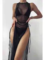 Angelsin Tül Pareo Plaj Elbisesi Siyah MS4402 Siyah