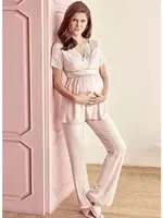 Anıl Hamile Sabahlık ve Pijama Takım 9603 Pembe detay görünüm