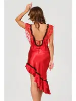 Asimetrik Kesim Fırfırlı Dantelli Saten Gecelik Kırmızı NBB 3147  Kırmızı farklı açı
