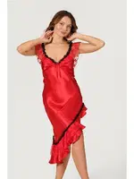 Asimetrik Kesim Fırfırlı Dantelli Saten Gecelik Kırmızı NBB 3147  Kırmızı görsel 4