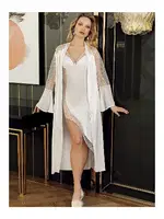 Asimetrik Kesim Tüllü Saten Gecelik Sabahlık 2Li Çeyiz Seti Perin 4022