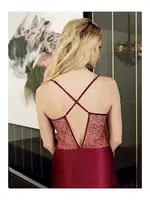 Asimetrik Kesim Tüllü Saten Gecelik Sabahlık 2Li Çeyiz Seti Perin 4022 Bordo görsel 6