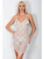 Askılı Saten Dantel Detaylı Gecelik Takımı Phevos 011-003526 Beyaz