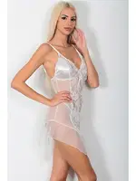 Askılı Saten Dantel Detaylı Gecelik Takımı Phevos 011-003526 Beyaz farklı açı