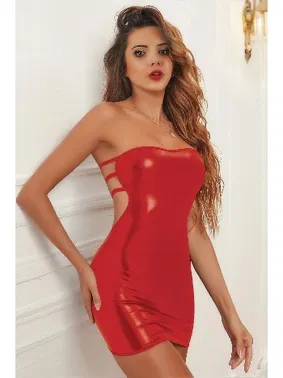 Phevos Askısız Straplez Dekolteli Kırmızı Fantezi Deri Mini Elbise Phevos 011-008046