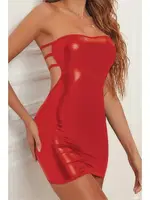 Askısız Straplez Dekolteli Kırmızı Fantezi Deri Mini Elbise Phevos 011-008046 Kırmızı farklı açı