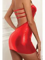 Askısız Straplez Dekolteli Kırmızı Fantezi Deri Mini Elbise Phevos 011-008046 Kırmızı görsel 5