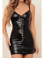 Bağcık Detaylı Fantezi Lame Deri Mini Elbise Phevos 011-008022 Siyah farklı açı