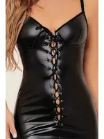 Bağcık Detaylı Fantezi Lame Deri Mini Elbise Phevos 011-008022 Siyah görsel 5