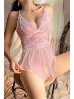 Toz Pembe Özel Bölgesi Açık Babydoll Seksi Gecelik Bella Notte 15020 Pembe