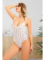 Beyaz Çizgili Bodysuit Sistina 877 Beyaz