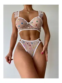 NightLight Beyaz Kalpli Fantezi Transparan Sütyen Takım Nightlight 3418