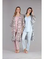 Bone Desen Sabahlıklı Lohusa Pijama Takımı 5407 Mavi