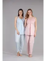 Bone Desen Sabahlıklı Lohusa Pijama Takımı 5407 detay görünüm