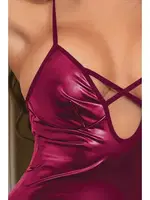 Boyundan Bağlamalı Dekolteli Fantezi Deri Mor Elbise Phevos 011-008049 Mor detay görünüm